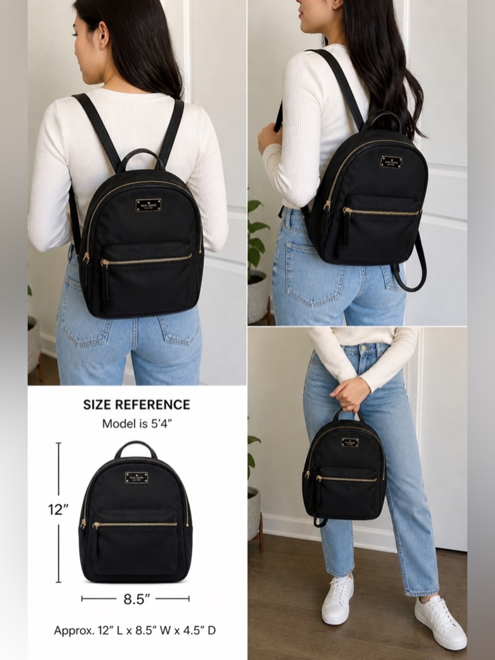 Kate Spade Black Nylon Mini Backpack Gold Hardware Small Travel Bag - Picture 2 of 8